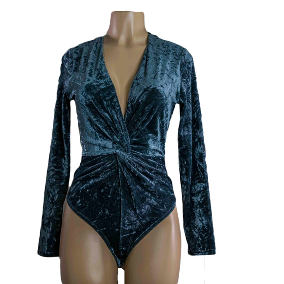 Other - Plunging Neckline, Long-Sleeved Crushed Velvet Top